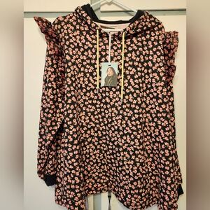 Sandy Liang 3X Womens  Pink Floral Long Sleeve Hooded Sweatshirt
